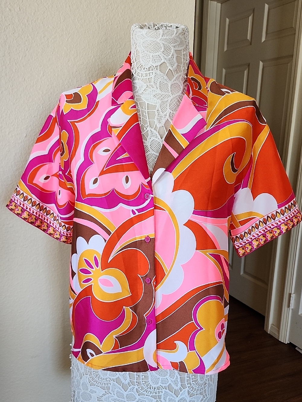 Express Retro Tropical Floral Oversized Crop Top Hawaiian Vacation Vibes Size XS